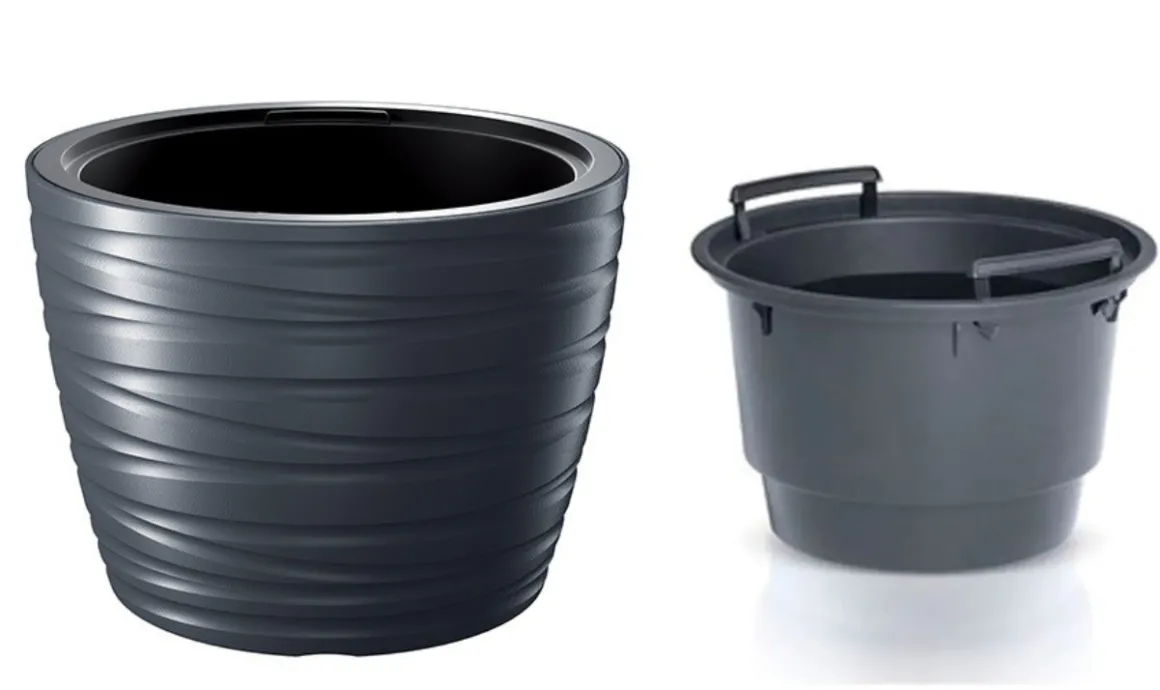 Vaso nero tondo per piante e fiori: vaso maze 40cm