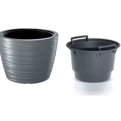 Vaso rotondo grigio con inserti per fiori: modello maze