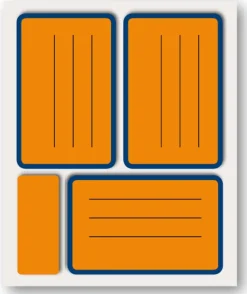 Vendiamo online etichette fluorescenti: confezione da 10 fogli dimensioni 85x53mm arancio