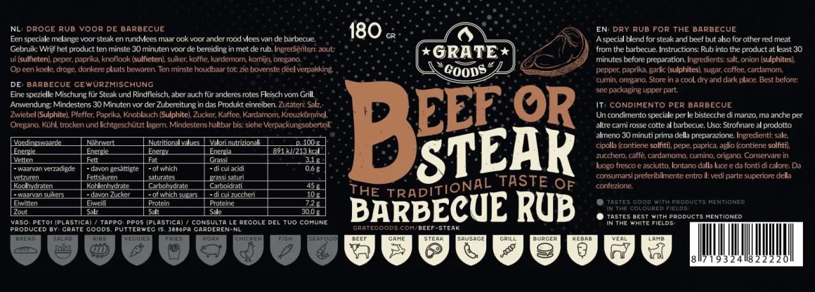 Vendita online di GRATE GOODS - BEEF OR STEAK BBQ RUB CARNE 180GR
