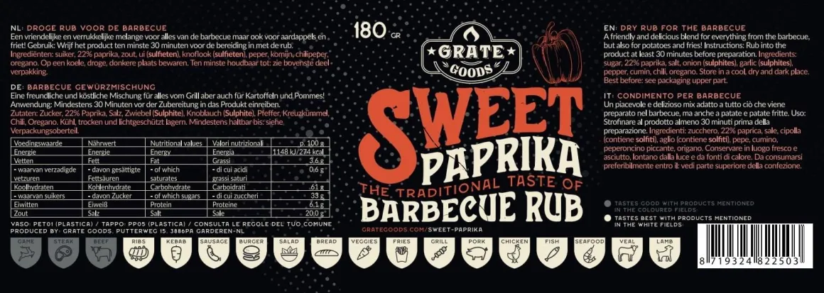 Vendita online di GRATE GOODS - PAPRIKA BBQ RUB 180GR