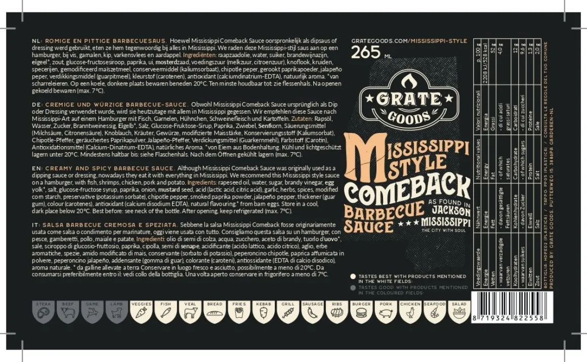 Vendita online di GRATE GOODS - SALSA BARBECUE MISSISSIPPI STYLE COMEBACK 265ML