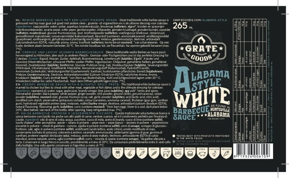 Vendita online di GRATE GOODS - SALSA BARBECUE ALABAMA STYLE WHITE 265ML