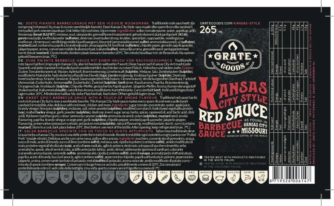 Vendita online di GRATE GOODS - SALSA BARBECUE KANSAS CITY STYLE RED 265ML
