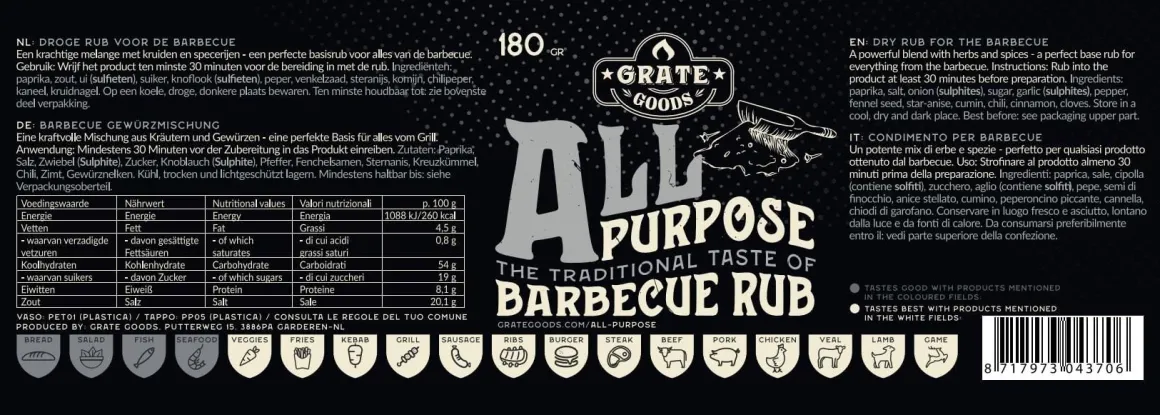 Vendita online di GRATE GOODS - ALL PURPOSE BBQ RUB CARNE E POLLO 180GR