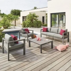 Vendita online di SALOTTO DA GIARDINO EVASION ALLUMINIO MARRONE E POLIESTERE GRIGIO