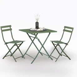 Vendita online di SET BISTRO' TAVOLO E 2 SEDIE PIEGHEVOLE IN METALLO OLIVA