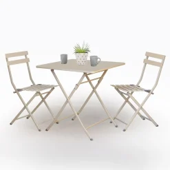 Vendita online di SET BISTRO' TAVOLO E 2 SEDIE PIEGHEVOLE IN METALLO ARGILLA