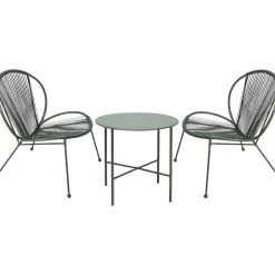 Vendita online di SET GIARDINO TAVOLO + 2 SEDIE IN METALLO E CORDA VERDE OLIVA