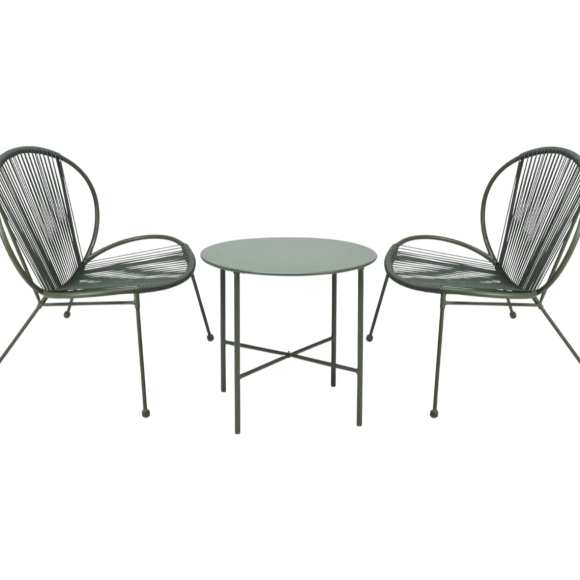 Vendita online di SET GIARDINO TAVOLO + 2 SEDIE IN METALLO E CORDA VERDE OLIVA