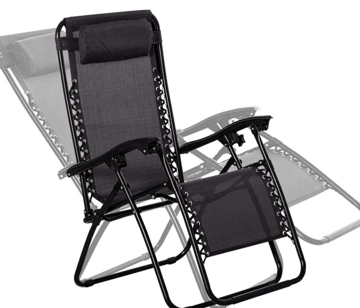 Vendita online di SET 2 POLTRONE RELAX PIEGHEVOLI CON TAVOLINO IN ACCIAIO NERO E TEXTILENE NERO