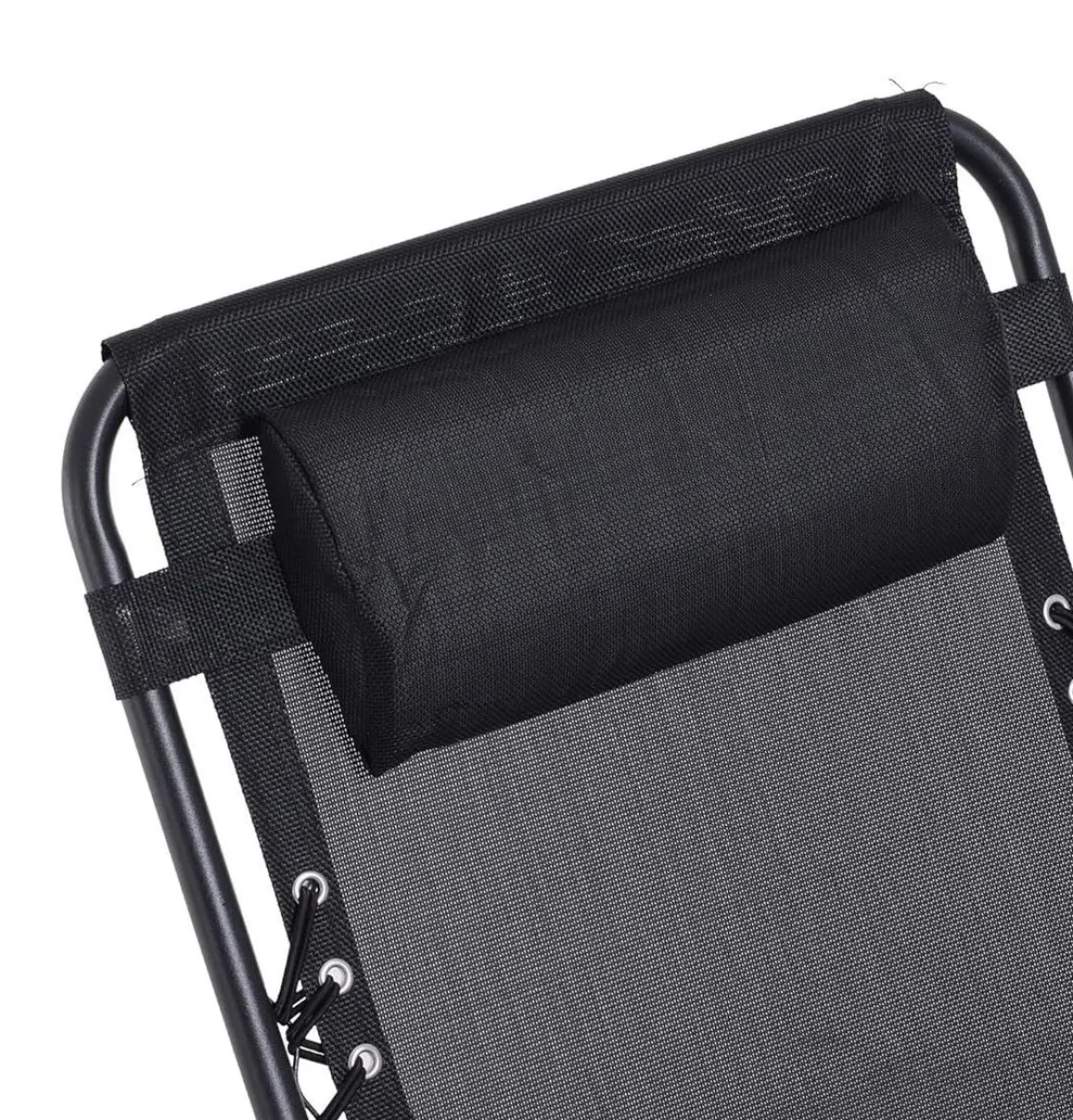 Vendita online di SET 2 POLTRONE RELAX PIEGHEVOLI CON TAVOLINO IN ACCIAIO NERO E TEXTILENE NERO