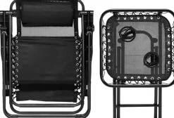 Vendita online di SET 2 POLTRONE RELAX PIEGHEVOLI CON TAVOLINO IN ACCIAIO NERO E TEXTILENE NERO