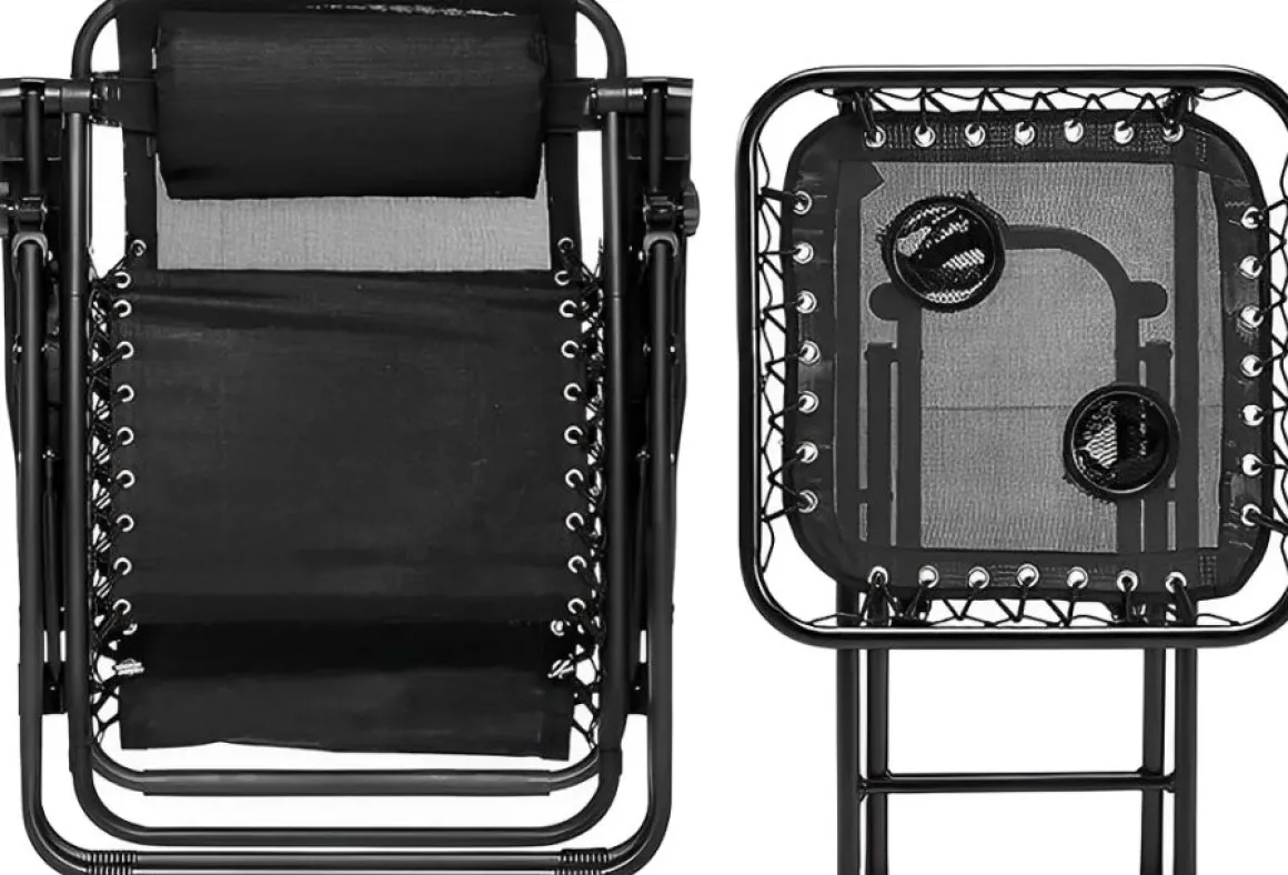 Vendita online di SET 2 POLTRONE RELAX PIEGHEVOLI CON TAVOLINO IN ACCIAIO NERO E TEXTILENE NERO