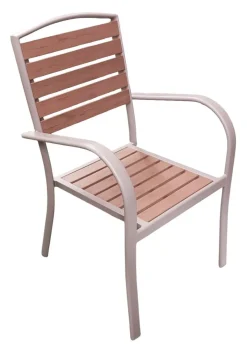 Vendita online di SET TAVOLO + 6 SEDIE IN ALLUMINIO TORTORA E PVC EFFETTO LEGNO NATURALE