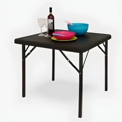 Vendita online di TAVOLO CM 78X78 METALLO E PLASTICA EFFETTO LEGNO/RATTAN NERO