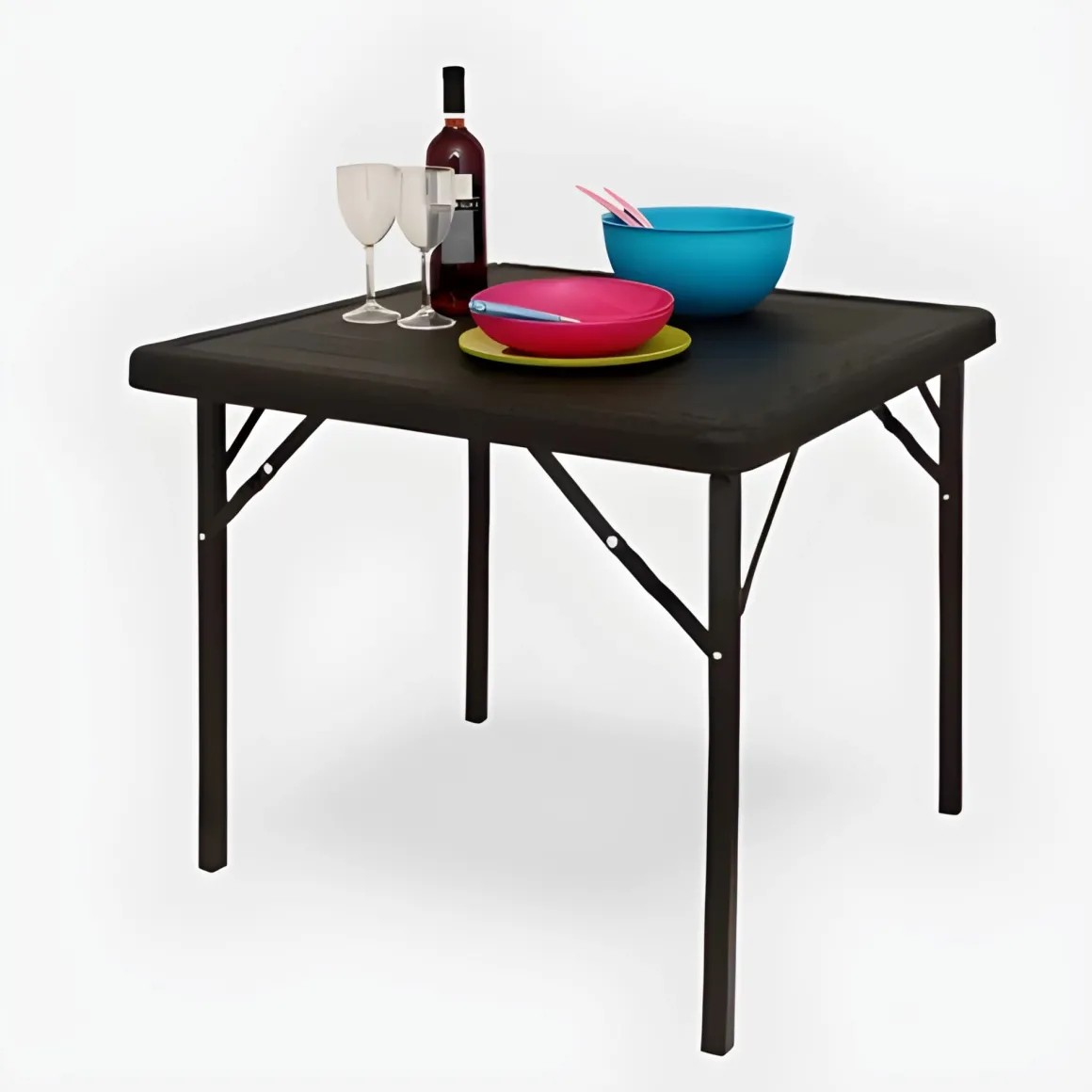 Vendita online di TAVOLO CM 78X78 METALLO E PLASTICA EFFETTO LEGNO/RATTAN NERO