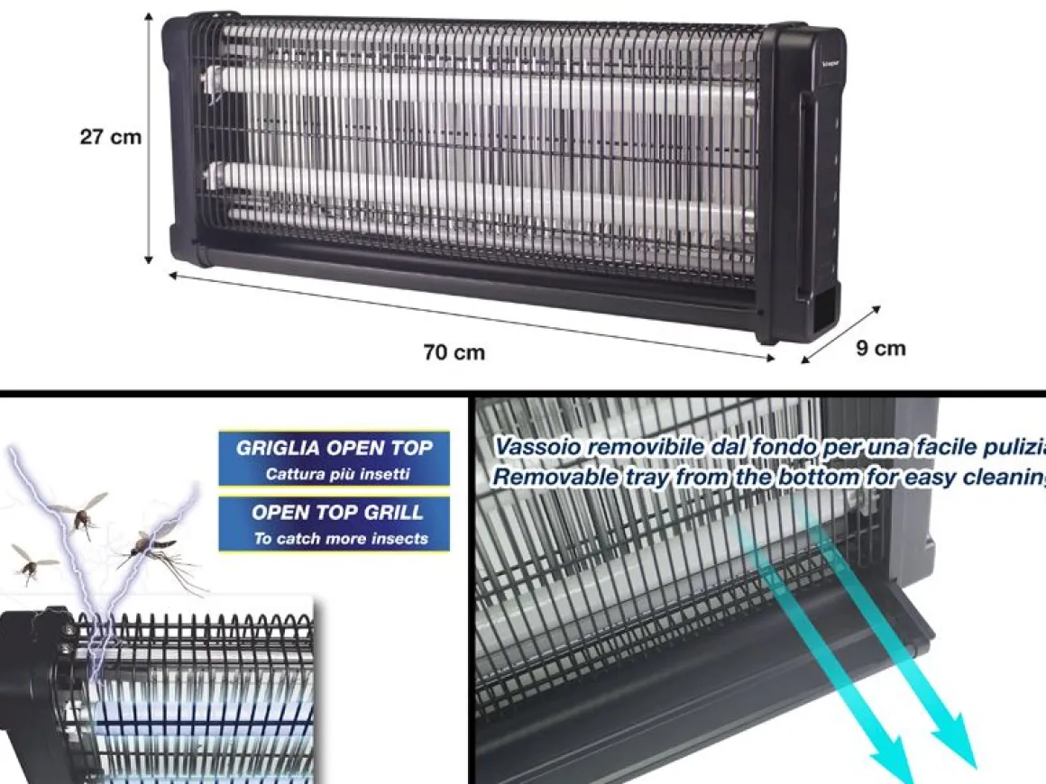 Vendita online di ZANZARIERA CON TELECOMANDO E VASSOIO REMOVIBILE 70X9CM H 27CM 40W